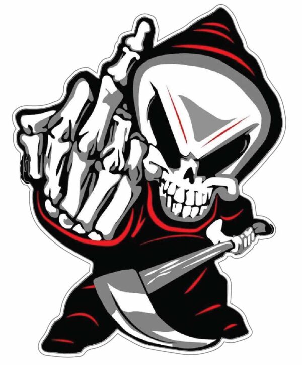 Provocative and Edgy Grim Reaper Showing Middle Finger vinyl sticker