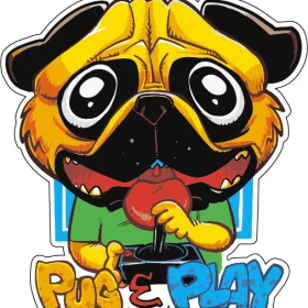 Pug And Play Dog Gamer vinyl sticker
