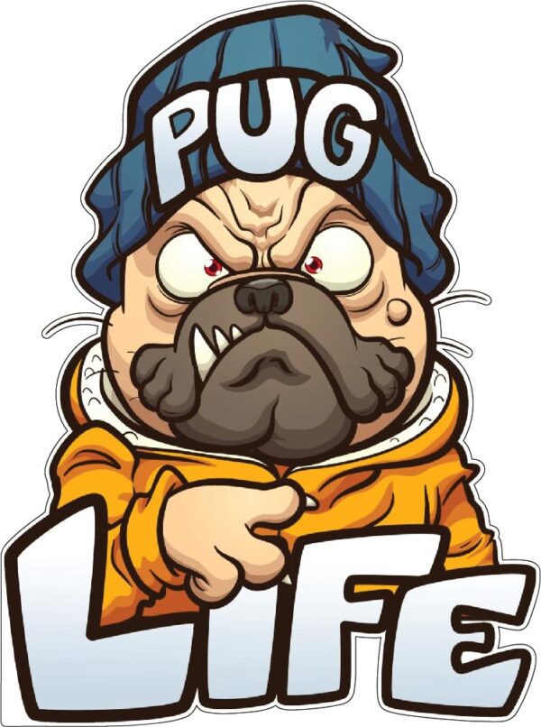 Pug Life Angry Gangsta In Hat Thug Life Gang Sign vinyl sticker