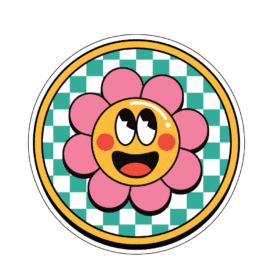 Hippie Smile Face Retro 90s Smiley Playful Funky Vintage Aesthetic Trendy Cool Flower Design Emoji Throwback Art vinyl sticker