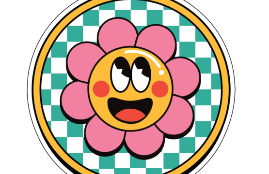 Hippie Smile Face Retro 90s Smiley Playful Funky Vintage Aesthetic Trendy Cool Flower Design Emoji Throwback Art vinyl sticker