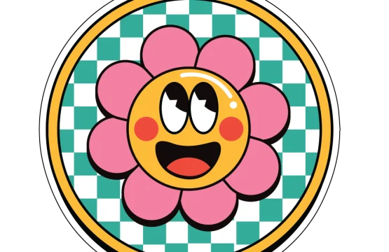 Hippie Smile Face Retro 90s Smiley Playful Funky Vintage Aesthetic Trendy Cool Flower Design Emoji Throwback Art vinyl sticker