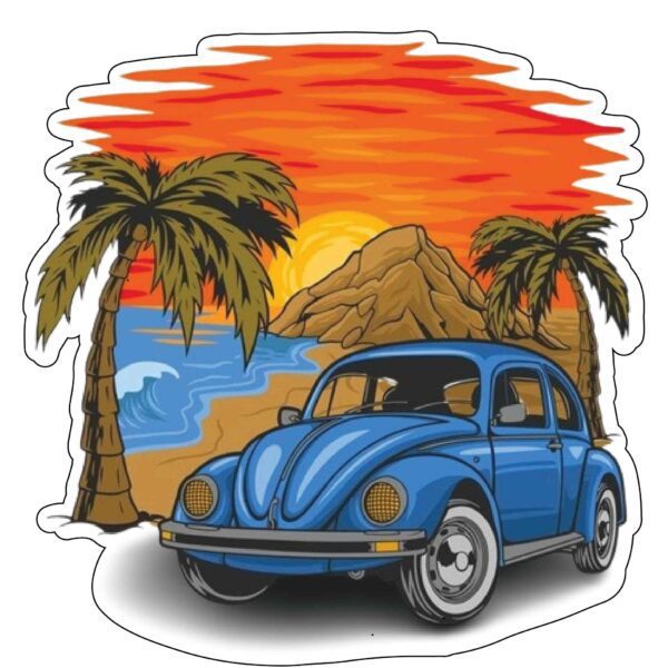 Rocky Shores Vintage Rides Beach Camping Tourist Holiday Bliss Classic Car Beautiful Sunset vinyl sticker