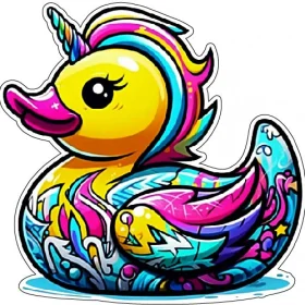 Colorful Rubber Duck Unicorn Vibrant Color Tattoo Style Magical Fantasy Creature Bath Toy Hybrid Animal Kids Fun Decoration Cheerful Multicolored Art vinyl sticker