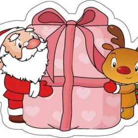 Santa and Rudolph Gift Present Christmas Holiday Event Printed Vinyl Sticker