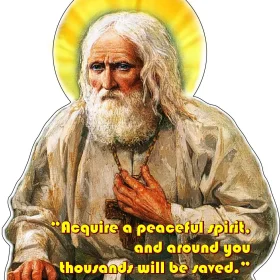 Seraphim of Sarov - Acquire a peaceful spirit quote vinyl sticker