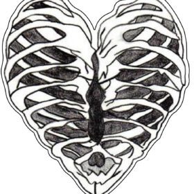 Simple Heart Shaped Rib Cage Tattoo Holding Punctured Heart Viny Sticker