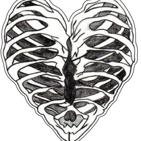 Simple Heart Shaped Rib Cage Tattoo Holding Punctured Heart Viny Sticker