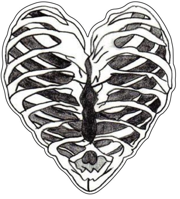 Simple Heart Shaped Rib Cage Tattoo Holding Punctured Heart Viny Sticker