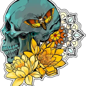 Skull lotus Mandala Tattoo Sketch vinyl sticker