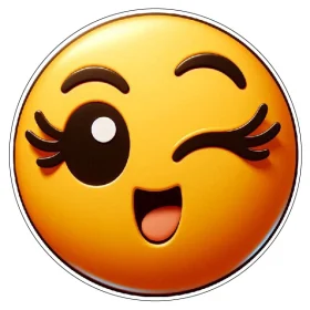 Naughty Cute Smiley Face Adorable 3D Emoji With Big Flirty Eyelashes Playful Expression Cartoon Style Cheeky Wink Fun and Quirky Design Bright Yellow vinyl sticker