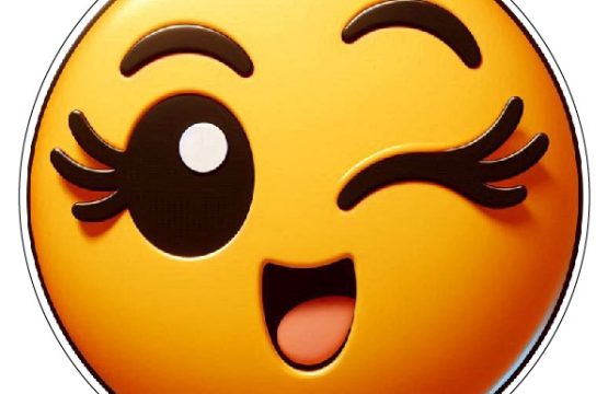 Naughty Cute Smiley Face Adorable 3D Emoji With Big Flirty Eyelashes Playful Expression Cartoon Style Cheeky Wink Fun and Quirky Design Bright Yellow vinyl sticker