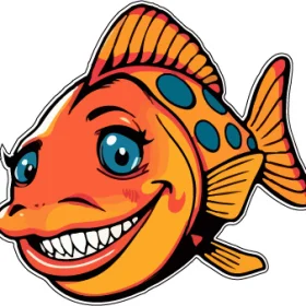 Smiling Cute Fish Expressive Eyes Sharp Teeth Cartoon vinyl sticker