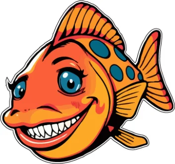 Smiling Cute Fish Expressive Eyes Sharp Teeth Cartoon vinyl sticker