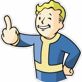Smiling Vault Boy With Middle Finger Up vinyl sticker