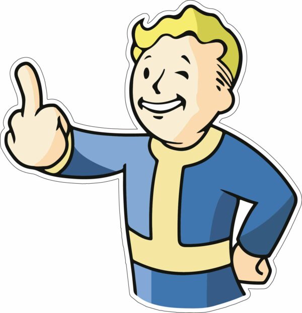 Smiling Vault Boy With Middle Finger Up vinyl sticker