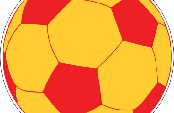 Football Red And Yellow Ball Logo Fan Team Pride Soccer Emblem Hexagonal Geometric Pattern Sports Enthusiast Unique Stylish Design vinyl sticker