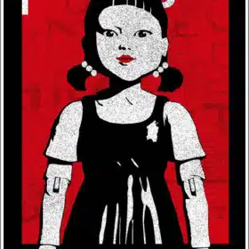 Netflix Squid Game Red Light Iconic Creepy Doll Korean Horror Thriller Survival Challenge of Life and Death Dystopian Art vinyl sticker