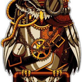 Steampunk Mechanical Owl Vintage Timekeeper Industrial Clockwork Design Golden Clock Bird Vinyl Sticker
