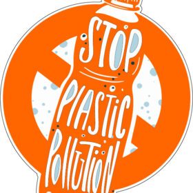 Stop Plastic Pollution Taking Action For Cleaner Greener Future Orange Stop Sign vinyl sticker