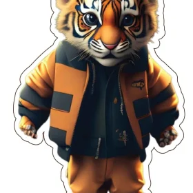 Stylish Tiger Baby In Suit Costume Leather Jacket Cute Cool Gangster Smooth Criminal vinyl sticker