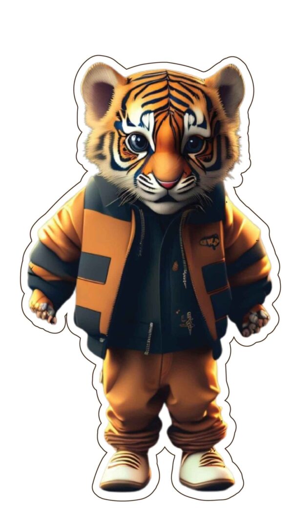 Stylish Tiger Baby In Suit Costume Leather Jacket Cute Cool Gangster Smooth Criminal vinyl sticker