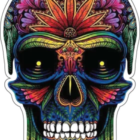 Sugar Skull Cannabis Psychedelic Marijuana Affects Your Mind Fancy Pattern Mexican Style Pop Art Vinyl Sticker