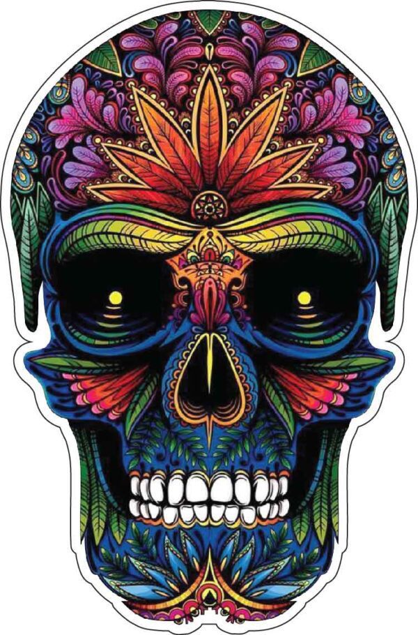 Sugar Skull Cannabis Psychedelic Marijuana Affects Your Mind Fancy Pattern Mexican Style Pop Art Vinyl Sticker
