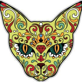 Sugar Skull Cat Fancy Feline Tribute to the Day of the Dead Mexican Style Art vinyl sticker