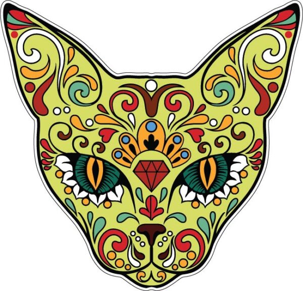 Sugar Skull Cat Fancy Feline Tribute to the Day of the Dead Mexican Style Art vinyl sticker