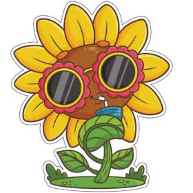 Cute Cool Sunflower Enjoying Summer Soft Drink Sunglasses Cheerful Tropical Bright Yellow Vintage Style Trendy vinyl sticker