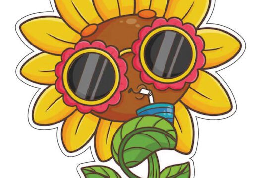 Cute Cool Sunflower Enjoying Summer Soft Drink Sunglasses Cheerful Tropical Bright Yellow Vintage Style Trendy vinyl sticker