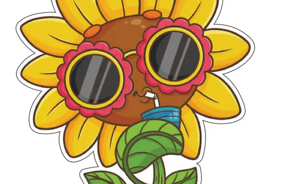 Cute Cool Sunflower Enjoying Summer Soft Drink Sunglasses Cheerful Tropical Bright Yellow Vintage Style Trendy vinyl sticker