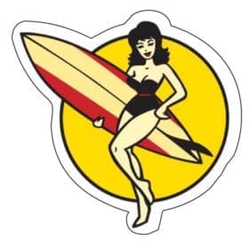 Surf Retro Girl Surfboard Printed Vinyl Sticker