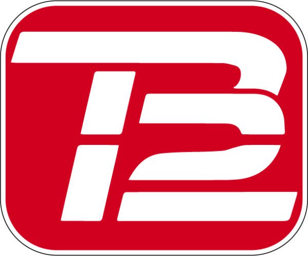 TB12 logo vinyl sticker white on red background