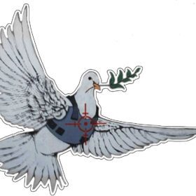 Banksy Peace Dove With Bulletproof West / Target Dove Wall Mural On Bethlehem Building Near Rachel’s Crossing Entrance vinyl sticker