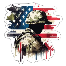 Veterans Day America Soldier With USA Flag Memorial Day Patriotic Heroes Salute to Brave Military Heroes and Fallen Warriors vinyl sticker