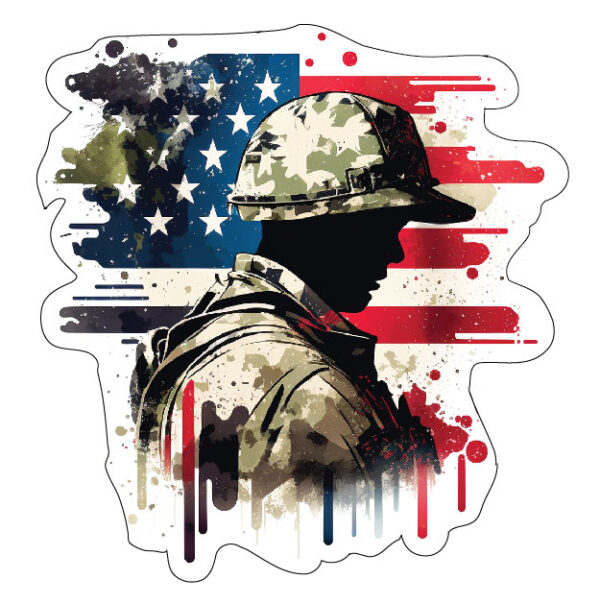 Veterans Day America Soldier With USA Flag Memorial Day Patriotic Heroes Salute to Brave Military Heroes and Fallen Warriors vinyl sticker