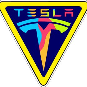Fancy Tesla Logo In Yield Traffic Sign vinyl sticker