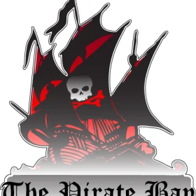The Pirate Bay Logo Fighting Against Intellectual Property Menacing Black and Red Skull Emblem Iconic Rogue Buccaneer Symbol Fearless Marauder Mark Nautical Outlaw Design Fierce Evil Powers Flag Art vinyl sticker