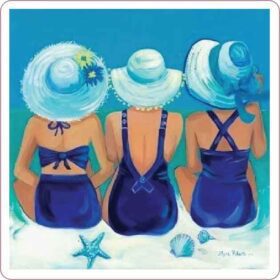 Three Beauties Beachside Trio Attractive Pretty Ladies Swimsuits Hats Sea Ocean Beach Art vinyl sticker