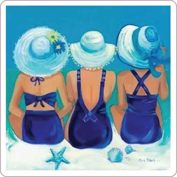 Three Beauties Beachside Trio Attractive Pretty Ladies Swimsuits Hats Sea Ocean Beach Art vinyl sticker