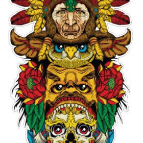 Mystical Totem Skull Art Ancient Tribal Symbolism Sacred Indigenous People Design Spiritual Artifact Vinyl Sticker