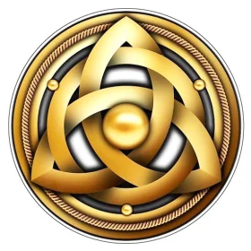 Gold Celtic Triquetra Shield Ancient Irish Heritage Viking Geometric Symbol Sacred Trinity Knot Spiritual Protection Norse Mythology Protective Amulet Neo-Pagan Art vinyl sticker