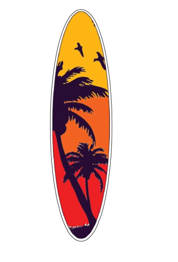 Tropical Hawaiian Surf Board Sunset Palm Trees vinyl sticker
