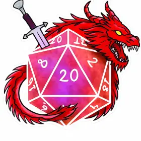 Fierce Red Dragon D20 Dice Fantasy RPG Fire Dragon Warrior Dungeons & Dragons Tabletop Gaming Art vinyl sticker