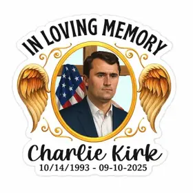In Loving Memory Charlie Kirk Memorial Angel Wings Tribute RIP Remembrance Christian Faith Cross Design vinyl sticker