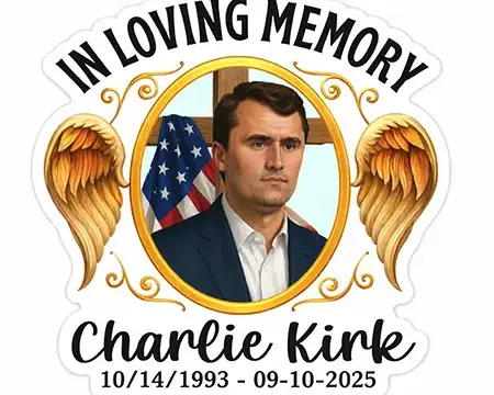 In Loving Memory Charlie Kirk Memorial Angel Wings Tribute RIP Remembrance Christian Faith Cross Design vinyl sticker