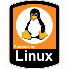 Powered by Linux Tux Penguin Geek Tech Hacker Programmer Open Source Developer Cute Computer Nerd Coding Aesthetic PC vinyl sticker