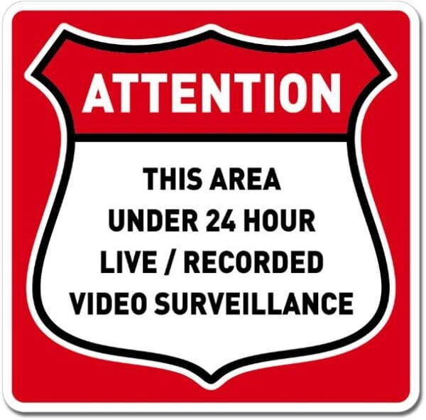 Video Surveillance Attention Squared Red Sign Vinyl Sticker